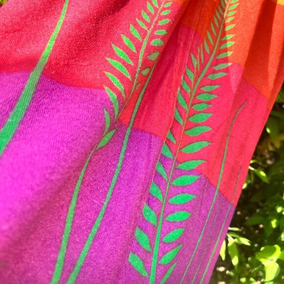 Vintage 70s Rainbow Sunset Caftan Dress w/ Tropical Grass Print – M/L Boho - Picture 5 of 7